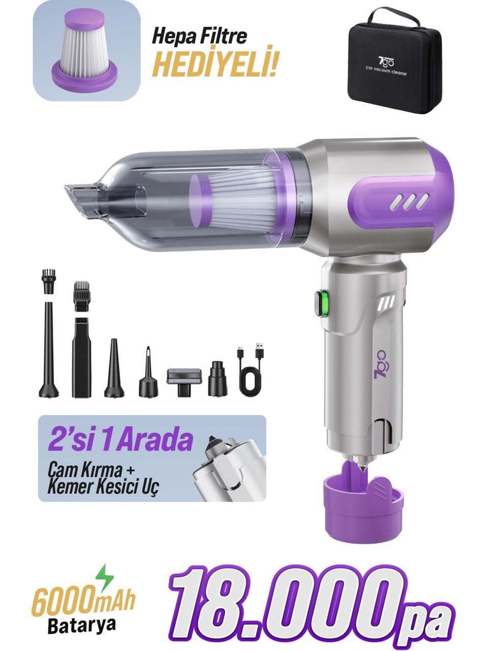 2'si 1 Arada Vakumlu Araç Süpürgesi